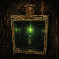 Copper lantern inside the Pirate Ship escape room at Extremescape