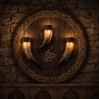 Viking horns in the Viking escape room at Extremescape