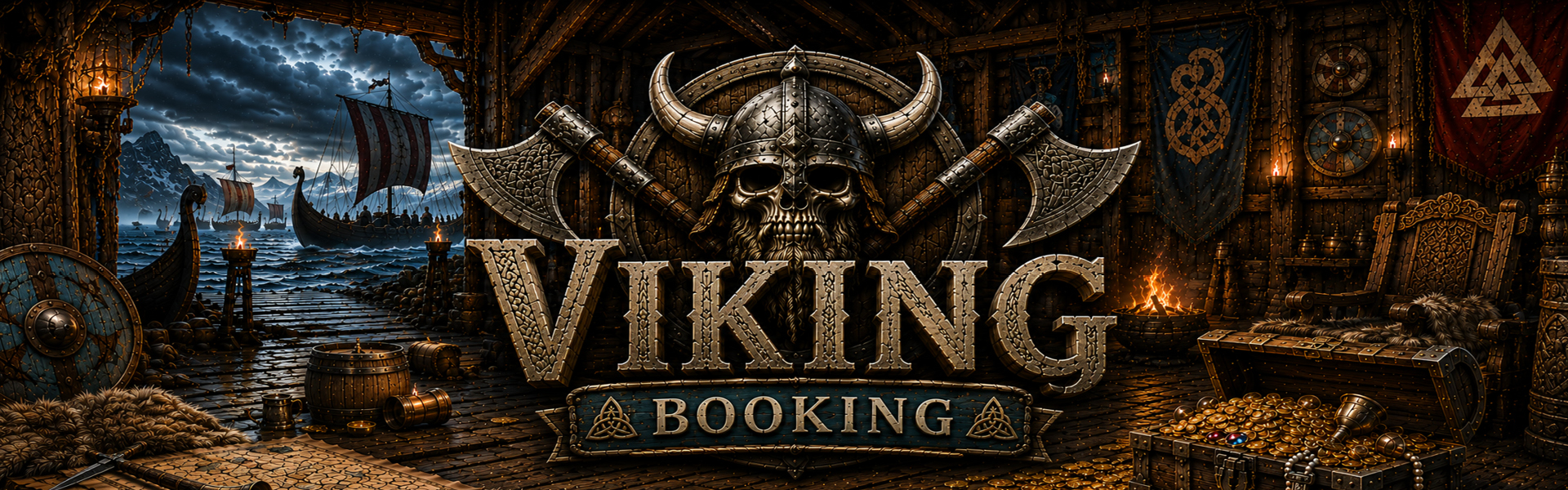 Viking escape room booking page featuring a treasure-filled Viking round house at Extremescape